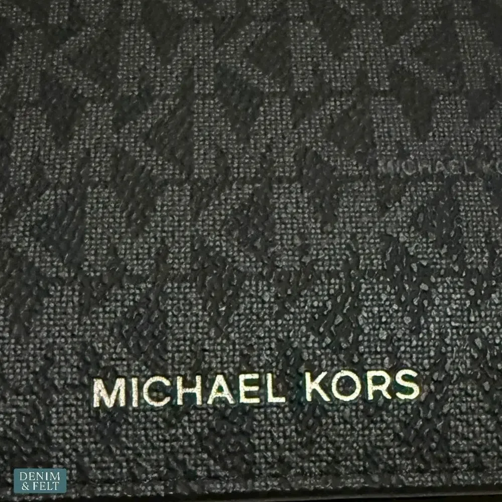 NEW Michael Kors Cooper Billfold Wallet w/ Passcase Black MK Logo Print‎